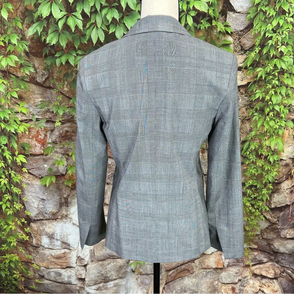 THEORY Minimalist Luxury Classic Gray Plaid Wool Blend Single Button Blazer, M - Picture 8 of 14